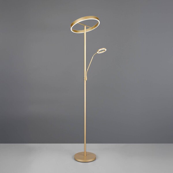 Trio Lighting Willis LED állólámpa, arany, 180 cm magas, fém, CCT, fényerőszabályzó,, dimmelhető, Sárgaréz / arany, Nappali / Étkező, fém, Modern