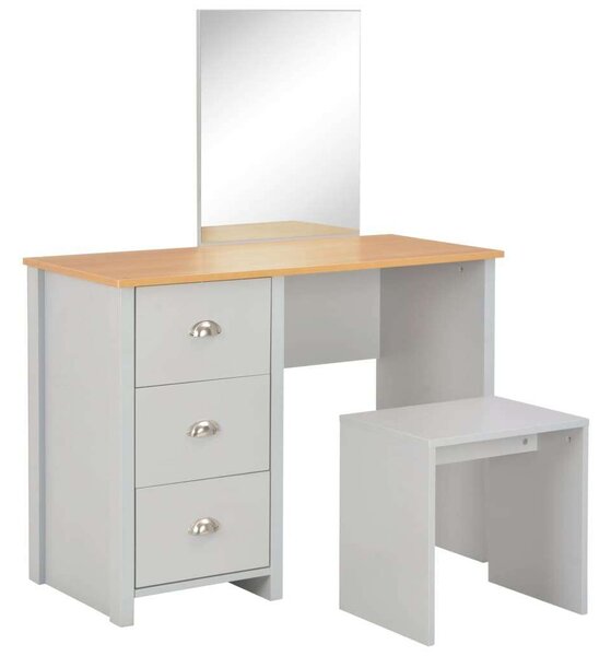 Modern Sminkasztal Szürke - Tükörrel és Ülőkével - 104x45x131 cm