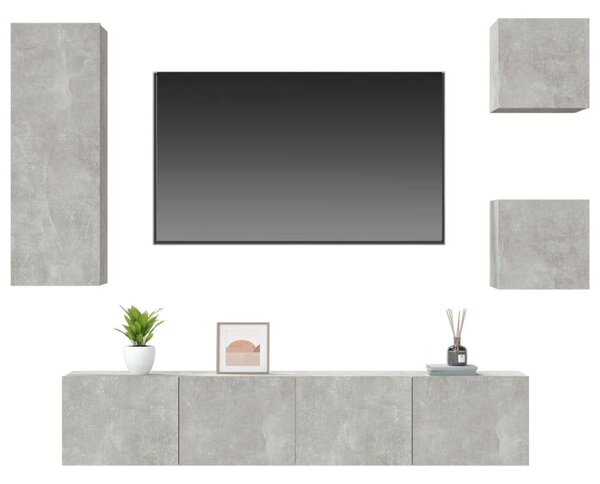 Modern Falra Szerelhető TV Szekrény Szett - 5 Rész - Betonszürke