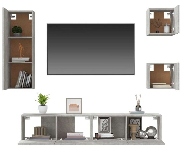 Modern Falra Szerelhető TV Szekrény Szett - 5 Rész - Betonszürke