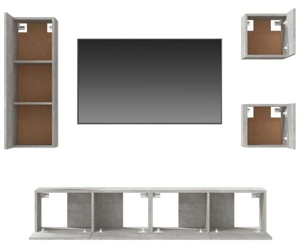 Modern Falra Szerelhető TV Szekrény Szett - 5 Rész - Betonszürke