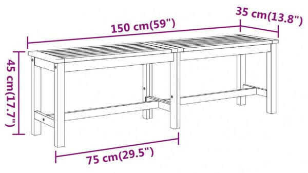 Akácfa Kerti Pad - 150x35x45 cm