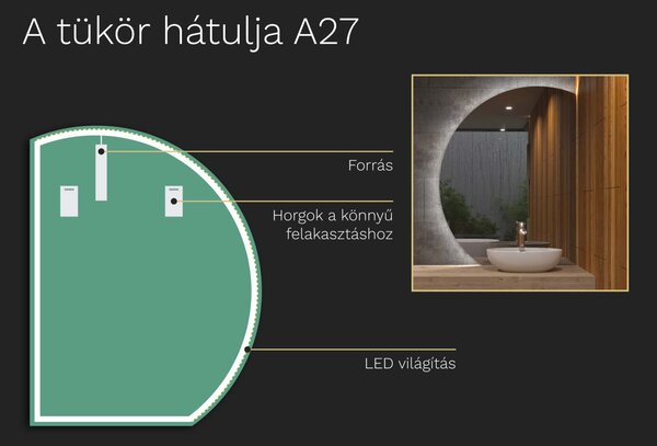Atipikus tükör LED világítással A27