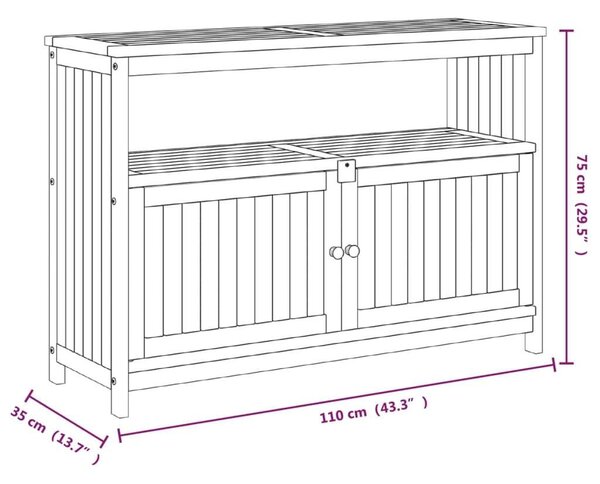 VidaXL tömör akácfa kerti tálalóasztal 110 x 35 x 75 cm