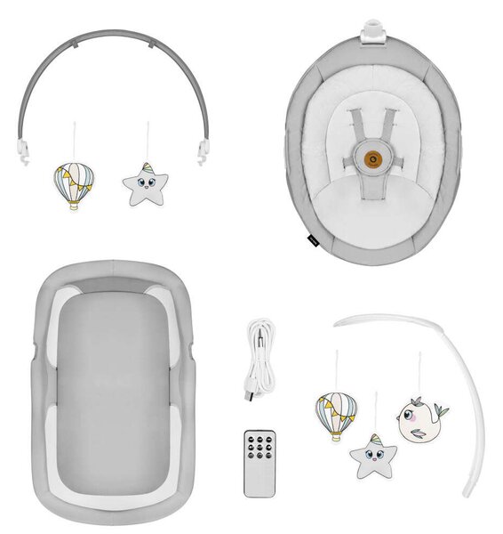 Lionelo Bella Szett 4in1 360° elektromos bölcső, ringató, pihenőszék és hinta 0-9 kg, Grey concrete, szürke