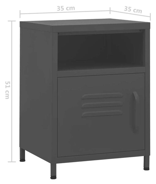 VAS-2db Fekete Acél Éjjeliszekrény - 35x35x51cm