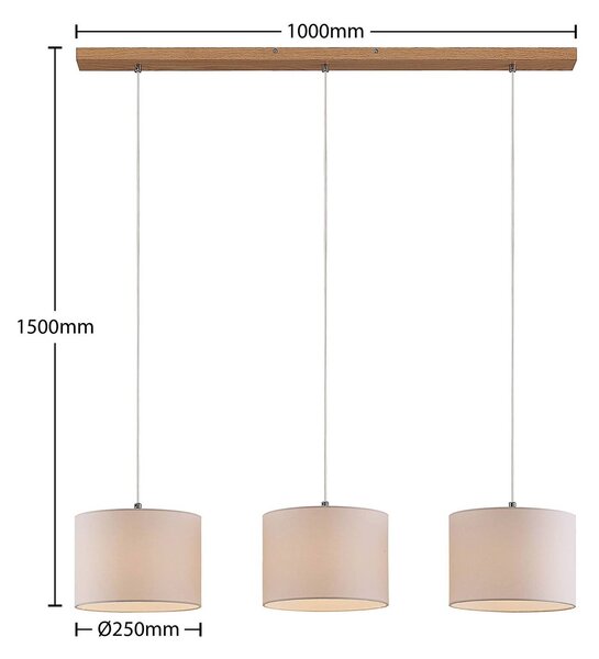 Lindby függőlámpa Imarin, 3-lámpás, fehér, textil, 100cm, dimmelhető, Világos fa, Nappali / Étkező, Textil / szövet / selyem, Modern