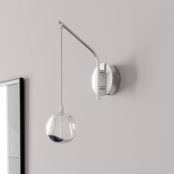 Lucande LED fali lámpa Hayley, króm színű, üveg, magasság 34 cm, Tiszta / átlátszó, Nappali / Étkező, Üveg, Modern