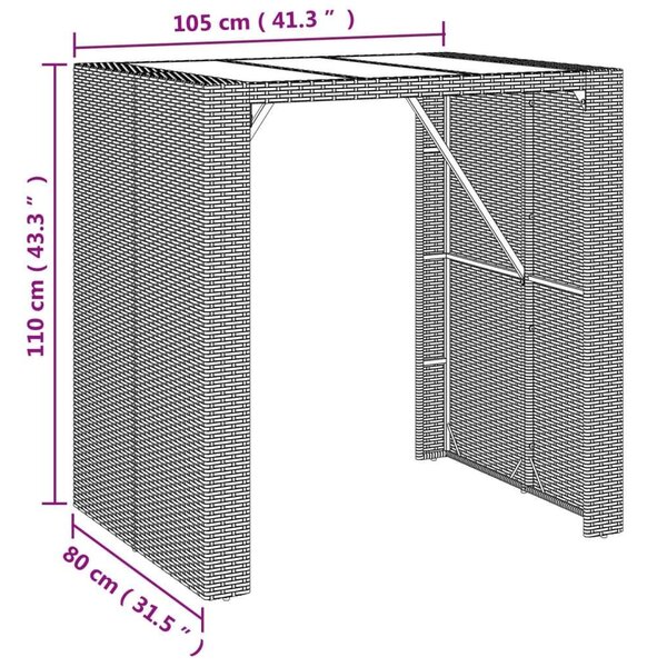 Kertbútor - Bárasztal - Polyrattan - 105x80x110cm