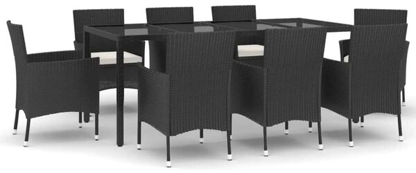 Polyrattan Kerti Étkezőgarnitúra - 9 részes - Fekete