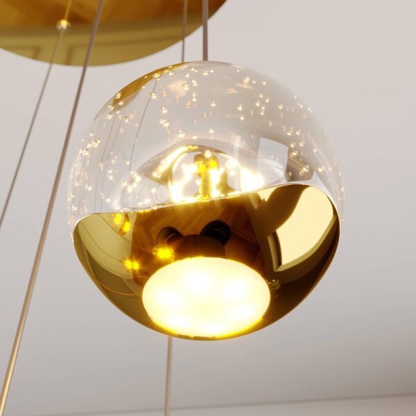 Lucande LED-es Hayley függőlámpa, Ø 40 cm, 9 lámpás, arany, üveg, Sárgaréz / arany, Nappali / Étkező, Üveg, Dizájn
