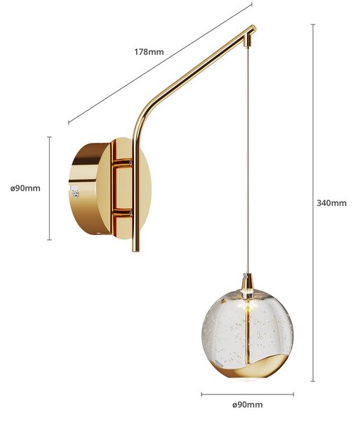 Lucande LED-es fali lámpa Hayley, arany színű, üveg, 34 cm magas, Tiszta / átlátszó, Nappali / Étkező, Üveg, Modern