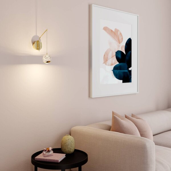 Lucande LED-es fali lámpa Hayley, arany színű, üveg, 34 cm magas, Tiszta / átlátszó, Nappali / Étkező, Üveg, Modern