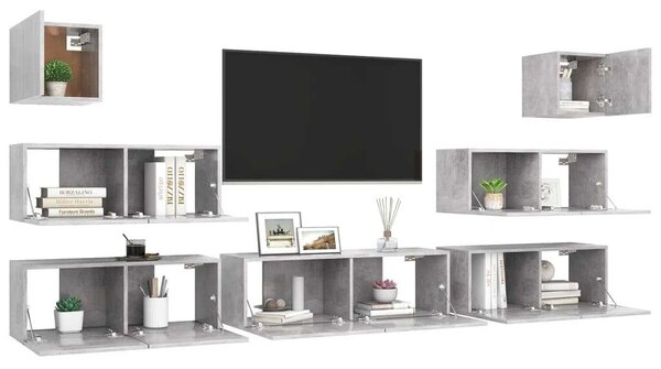 VidaXL Falra Szerelhető TV-Szekrény Szett - Beton Szürke - 7 Rész