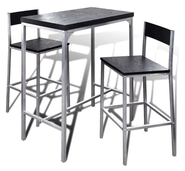 Modern Bárpult Szett - Fekete MDF - 2 Szék