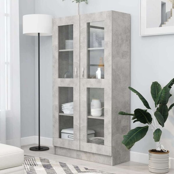 Betonszürke forgácslap vitrinszekrény 82,5 x 30,5 x 150 cm