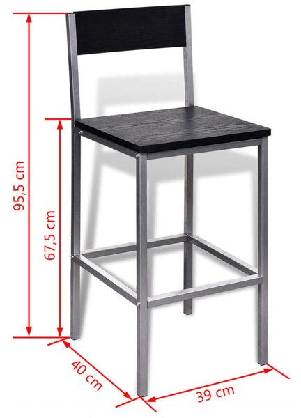 Modern Bárpult Szett - Fekete MDF - 2 Szék