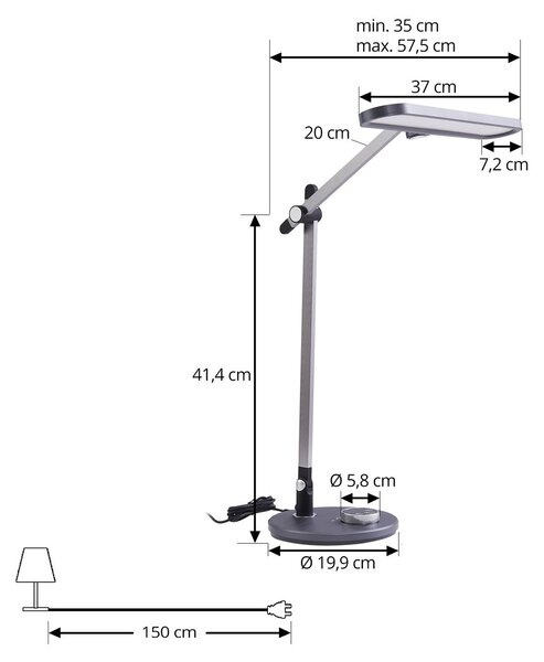 Lindby LED-es asztali lámpa Elvir, szürke, alumínium, magasság 53cm, CCT, dimmelhető, Alu / szürke / cink, Nappali / Étkező, Alumínium, Modern
