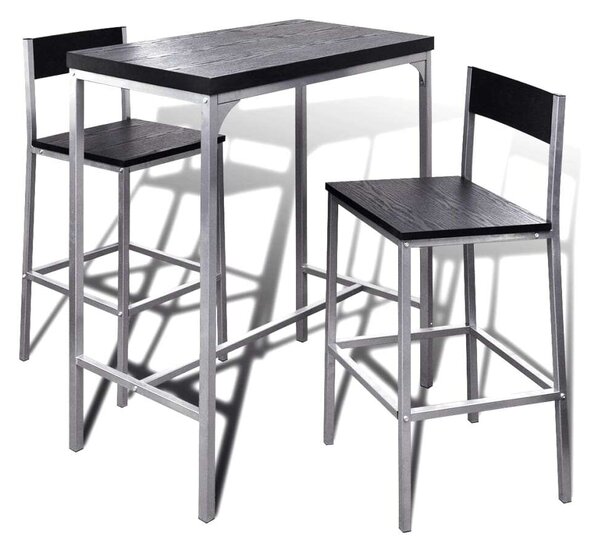 Modern Bárpult Szett - Fekete MDF - 2 Szék