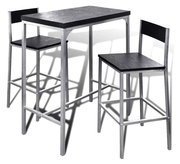 Modern Bárpult Szett - Fekete MDF - 2 Szék