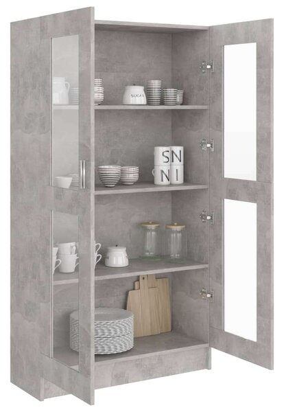 Betonszürke forgácslap vitrinszekrény 82,5 x 30,5 x 150 cm