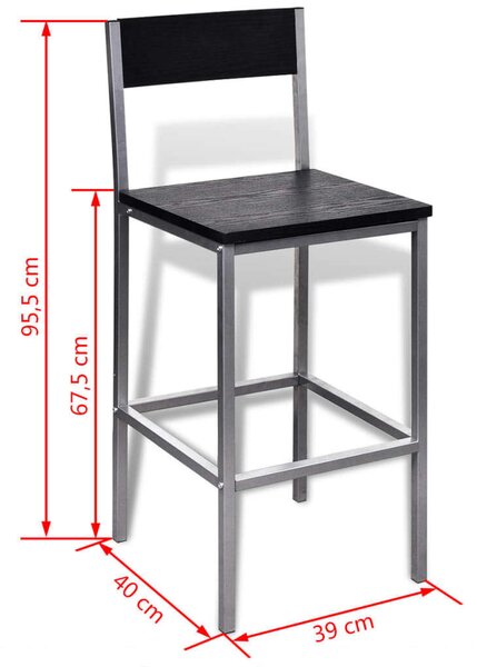 Modern Bárpult Szett - Fekete MDF - 2 Szék