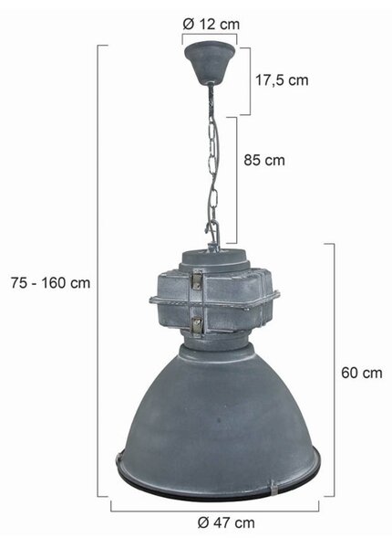 Steinhauer Mexlite Densi függőlámpa, szürke, Ø 47 cm, fém, dimmelhető, Alu / szürke / cink, Nappali / Étkező, fém, Indusztriális dizájn