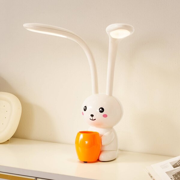 Lindby LED asztali lámpa Haas, bézs, műanyag,CCT,magasság39cm, dimmelhető, Krém / borostyánsárga, Gyermekszoba, Műanyag, Fiatalos életstílus