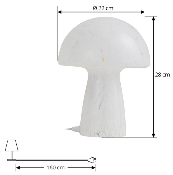 Lindby Hubi asztali lámpa, fehér, üveg, Ø 22 cm, gomba formájú, Fehér / opál, Nappali / Étkező, Üveg, Modern