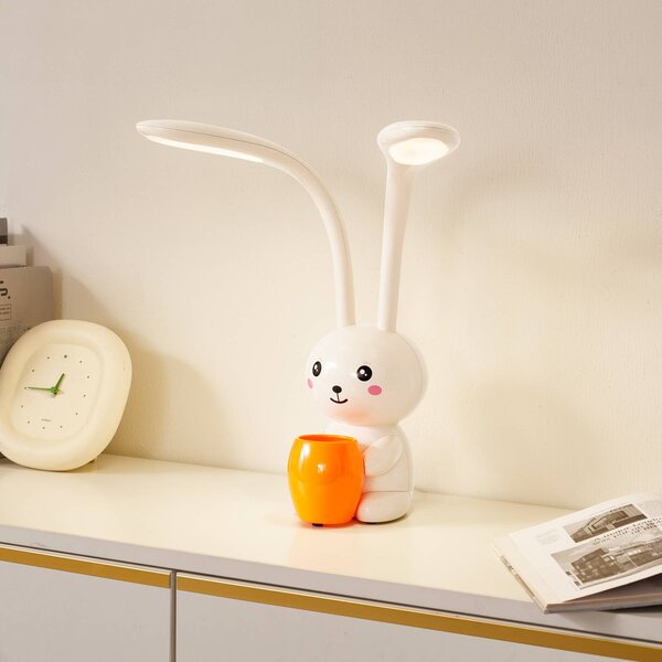Lindby LED asztali lámpa Haas, bézs, műanyag,CCT,magasság39cm, dimmelhető, Krém / borostyánsárga, Gyermekszoba, Műanyag, Fiatalos életstílus