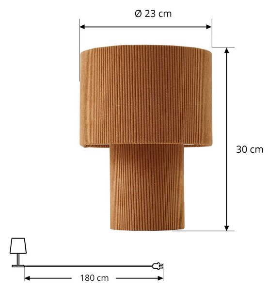 Lindby asztali lámpa Jone, világosbarna, textil, 30 cm magas, E27, Barna / rozsda, Nappali / Étkező, Textil / szövet / selyem, Modern