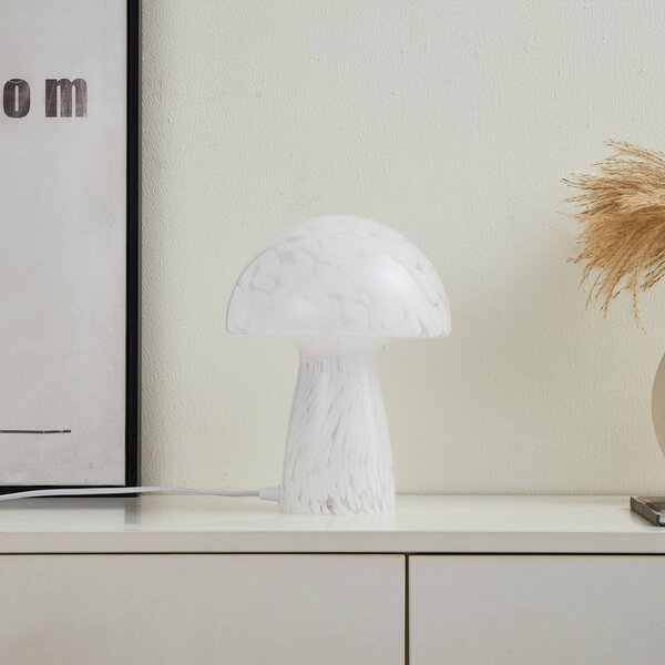 Lindby Hubi asztali lámpa, fehér, üveg, Ø 22 cm, gomba formájú, Fehér / opál, Nappali / Étkező, Üveg, Modern