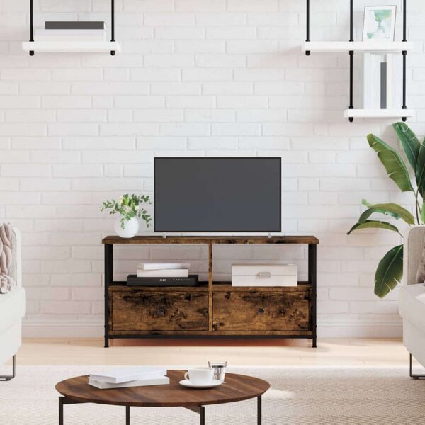 VidaXL füstös tölgyszínű szerelt fa és vas TV-szekrény 90x33x45 cm