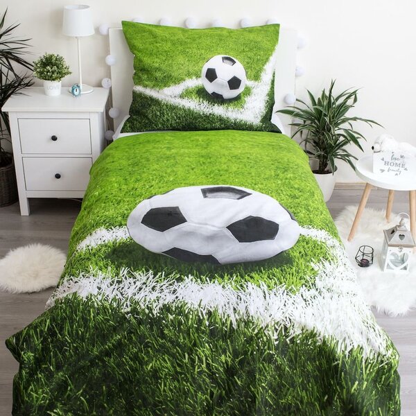 Zöld egyszemélyes pamut gyerek ágyneműhuzat 140x200 cm Football – Jerry Fabrics