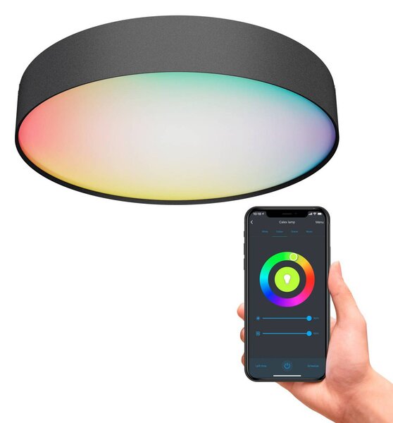 Calex Smart LED mennyezeti világítás Fabric, Ø 40 cm, RGBW, dimmelhető, dimmelhető, Fekete, Nappali / Étkező, Műanyag, Modern