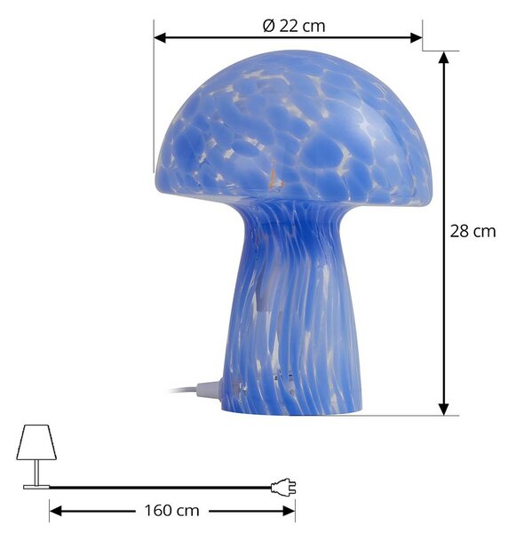 Lindby Hubi asztali lámpa, kék, üveg, Ø 22 cm, gomba formájú, Kék, Nappali / Étkező, Üveg, Modern