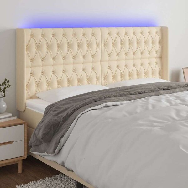 VIDAXL Fejtámla - Krémszín - Szövet - LED - 203x16x118/128cm