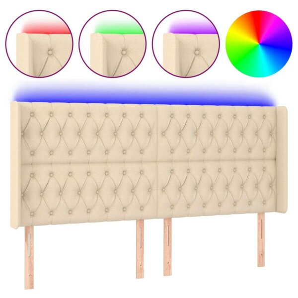 VIDAXL Fejtámla - Krémszín - Szövet - LED - 203x16x118/128cm