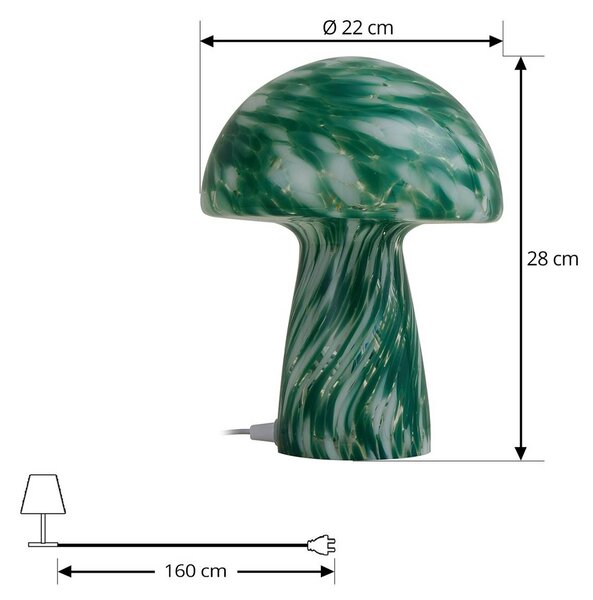 Lindby Hubi asztali lámpa, zöld, üveg, Ø 22 cm, gomba formájú, Zöld, Nappali / Étkező, Üveg, Modern
