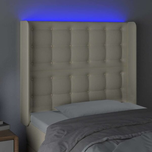 Krémszínű műbőr led-es fejtámla 83x16x118/128 cm