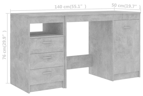 Modern Íróasztal - Betonszürke - 140x50x76 cm