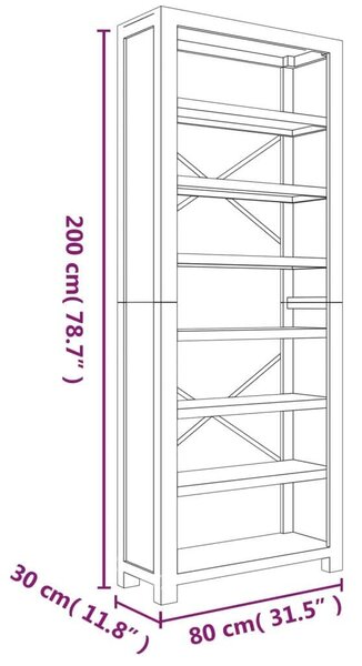 Akácfa Könyvespolc - 7 Polc - 80x30x200 cm