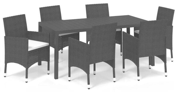 Polyrattan Kerti Étkezőgarnitúra - 7 részes - Fekete