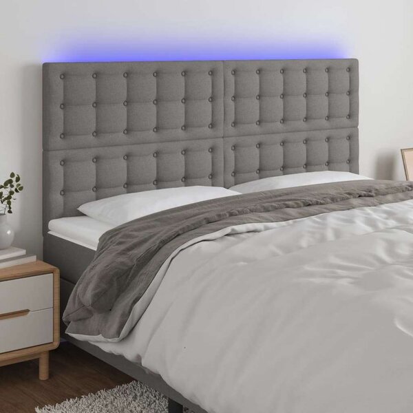 Sötétszürke szövet led-es fejtámla 200x5x118/128 cm