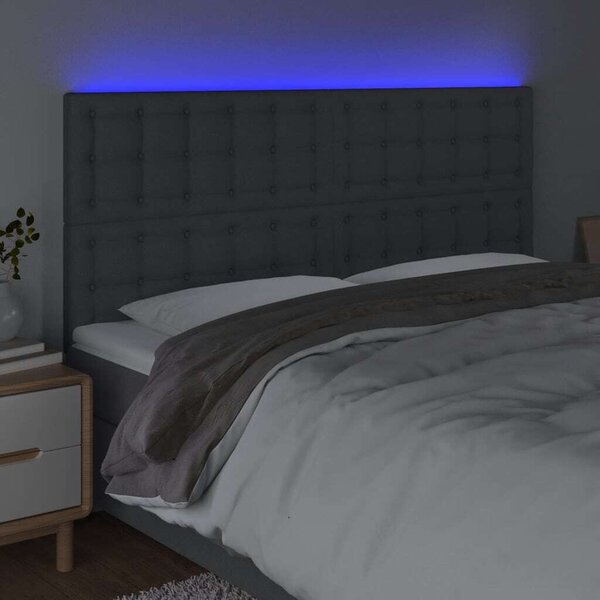 Sötétszürke szövet led-es fejtámla 200x5x118/128 cm