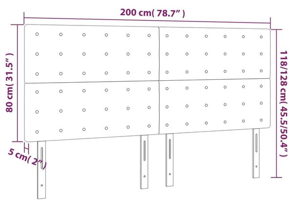 Sötétszürke szövet led-es fejtámla 200x5x118/128 cm