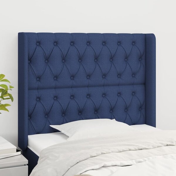 Elegáns Kék Szövet Fejtámla Szárnyakkal - 103x16x118/128 cm