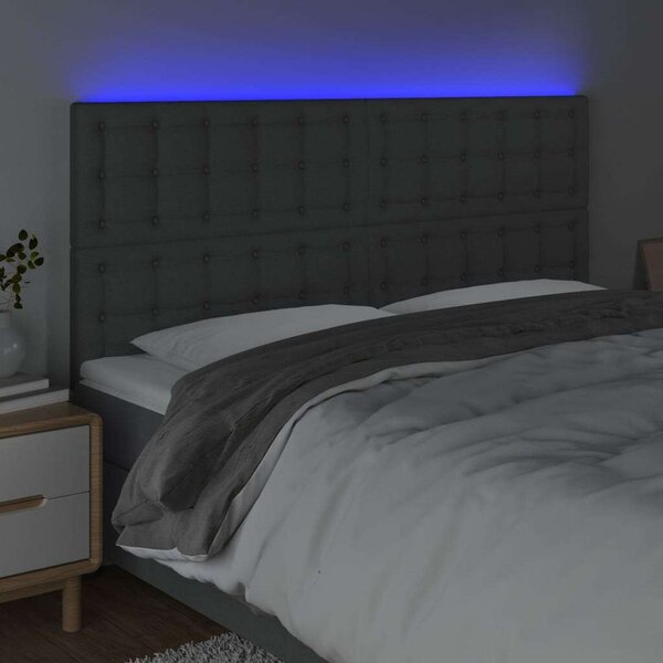 Sötétszürke szövet led-es fejtámla 200x5x118/128 cm