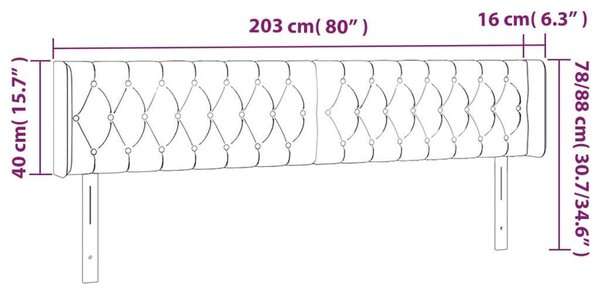 Fekete szövet led-es fejtámla 203 x 16 x 78/88 cm