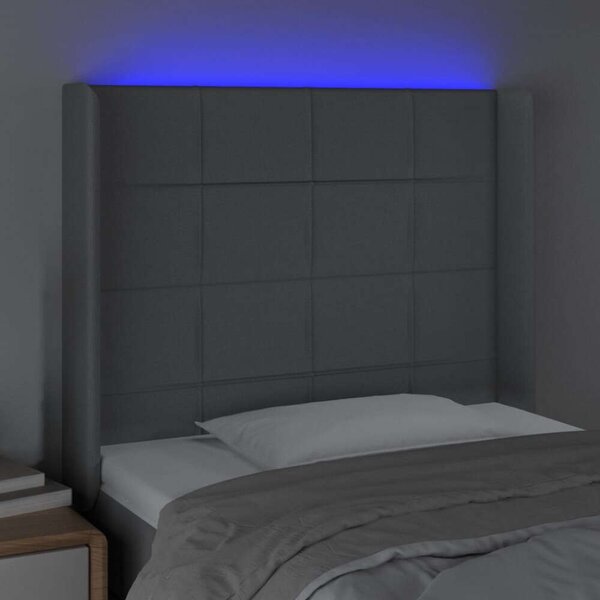 Világosszürke szövet led-es fejtámla 103x16x118/128 cm
